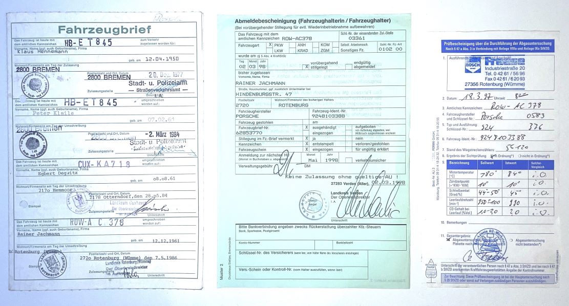 Fahrzeugbrief 924 mit 125 PS, 2.0 ltr., EZ 20.12.1977