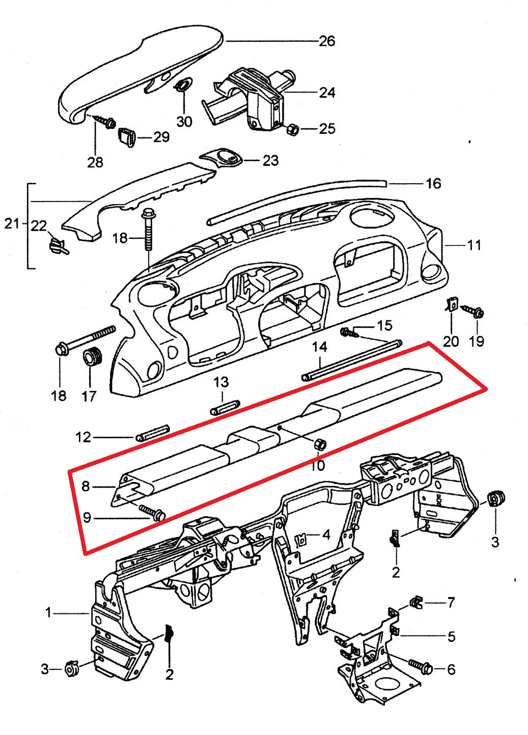 Alu-Armaturenbrett-Verstärkung, passend für Porsche 996
