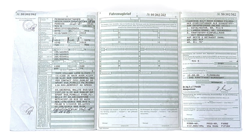 Fahrzeugbrief 924 S mit 110 KW, 2.5 ltr., EZ 08.01.1985