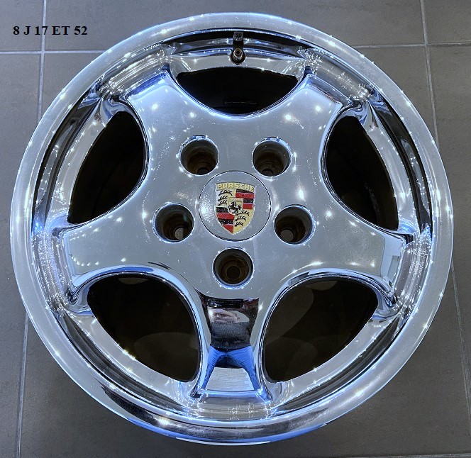 Chrom-Cup-Alufelgen 7 + 8 J 17, original, passend für Porsche 964