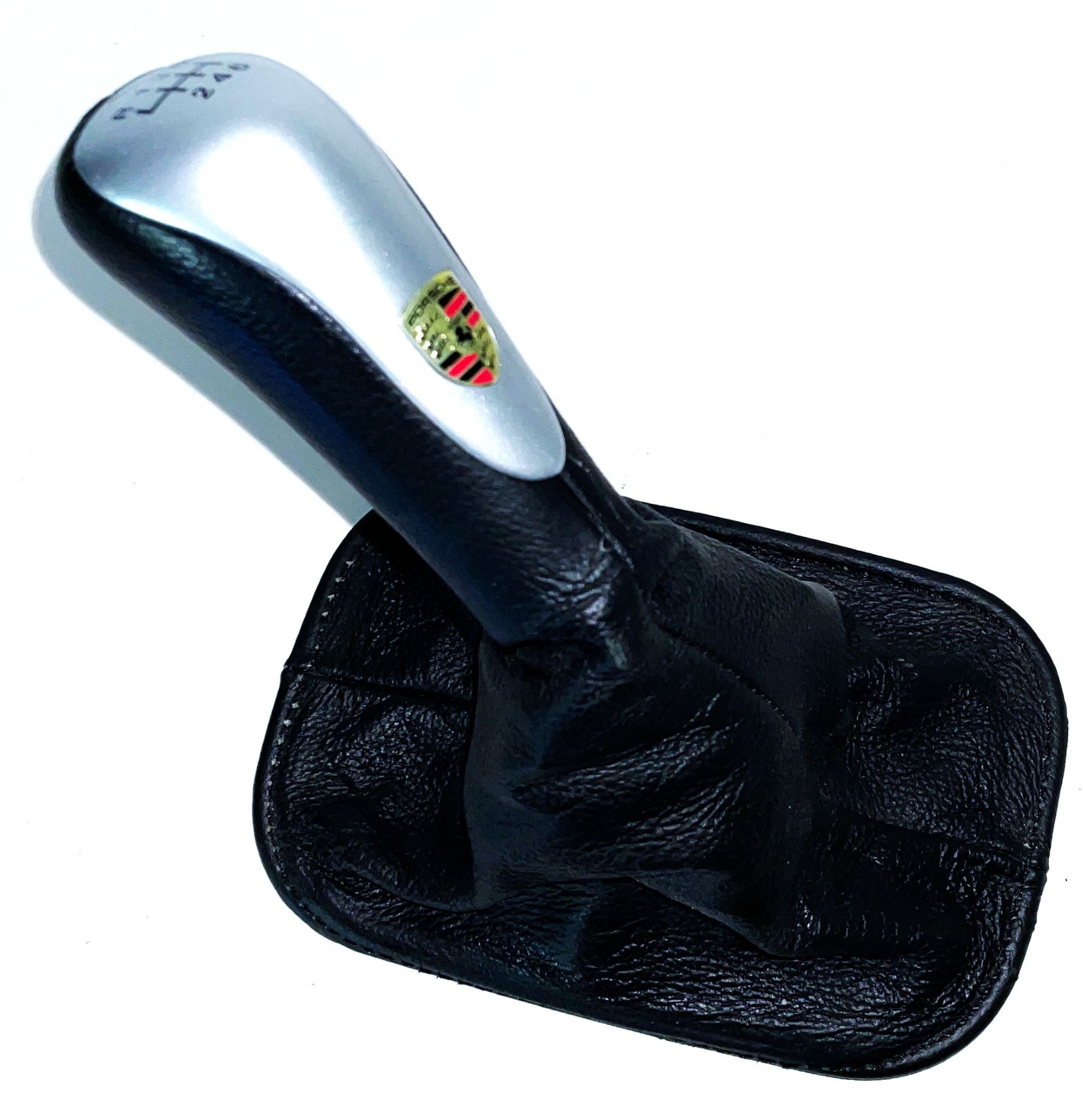 RS-Schalthebelknauf mit Leder-Sack schwarz, original, neuwertig, passend für Porsche 993