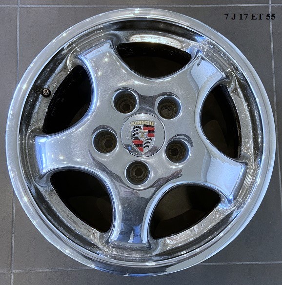 Chrom-Cup-Alufelgen 7 + 8 J 17, original, passend für Porsche 964