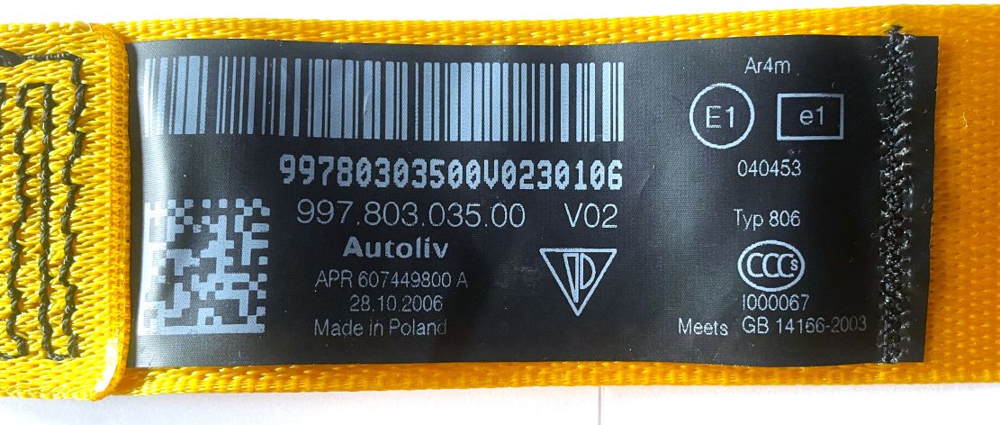 Sicherheitsgurt in speedgelb, ohne Gurtaufnahme, passend für Porsche 997