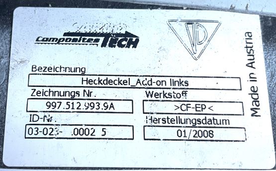 RSR-Abdeckungen vom Heckdeckel links und rechts, neu, passend für Porsche 997 RSR