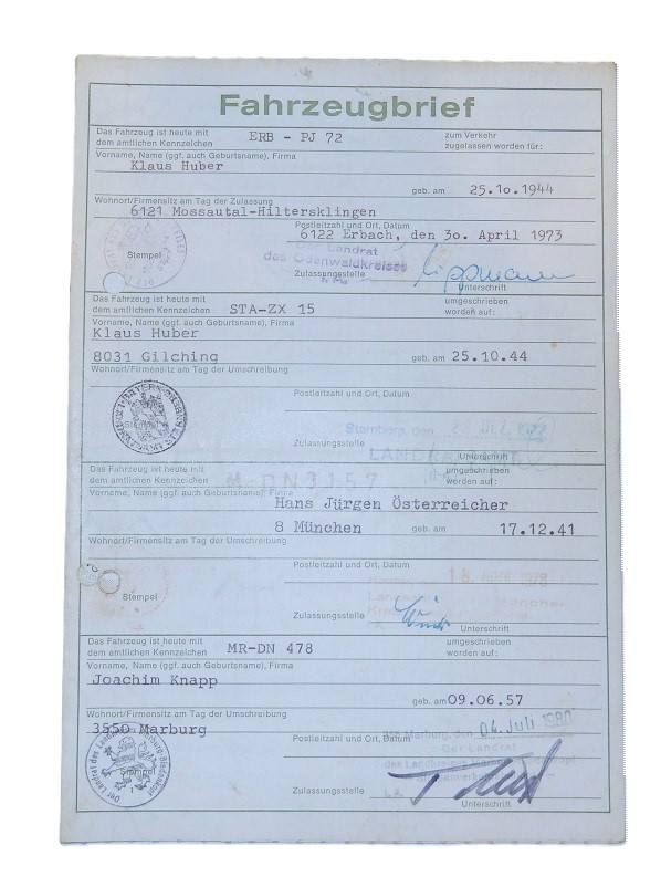 Fahrzeugbrief 914 mit 100 PS, 2.0 ltr., EZ 30.04.1973