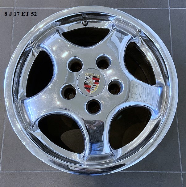 Chrom-Cup-Alufelgen 7 + 8 J 17, original, passend für Porsche 964