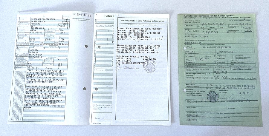 Fahrzeugbrief 924 mit 92 KW, 1.9 ltr., EZ 21.02.1979