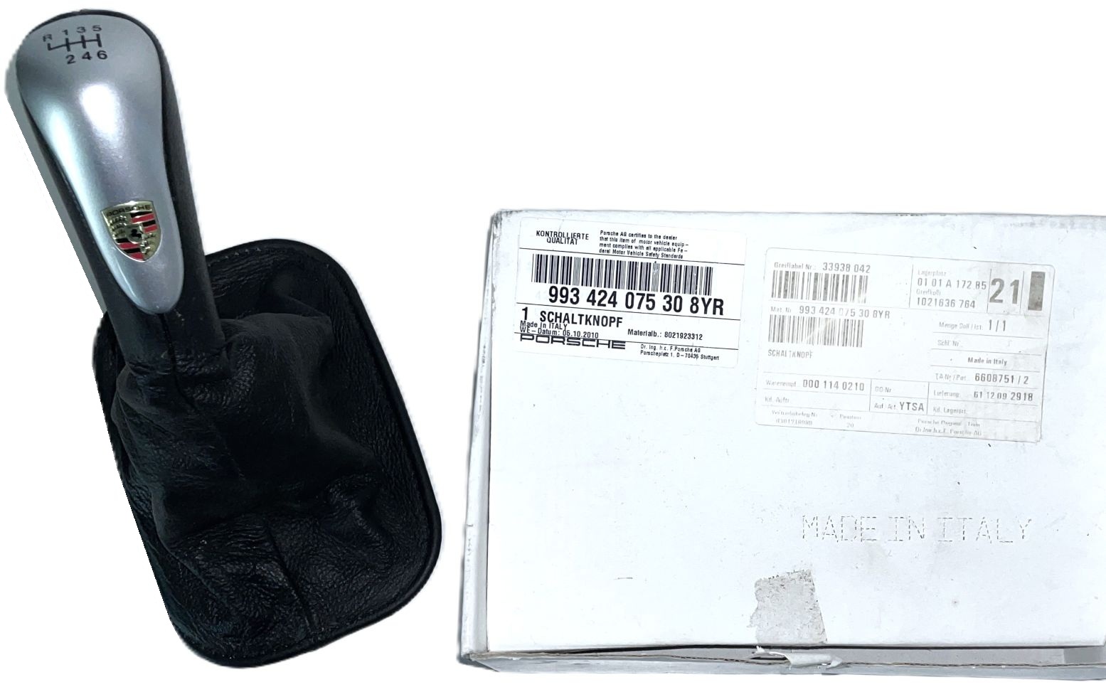 RS-Schalthebelknauf mit Leder-Sack schwarz, original, neuwertig, passend für Porsche 964