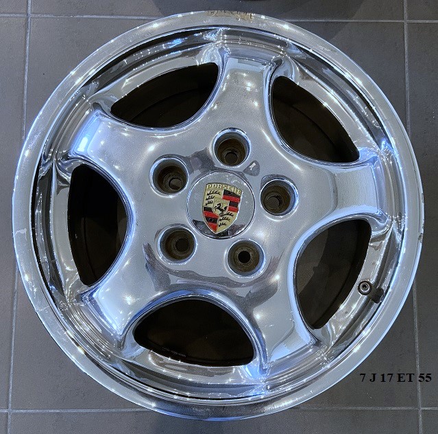 Chrom-Cup-Alufelgen 7 + 8 J 17, original, passend für Porsche 964