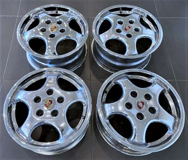 Chrom-Cup-Alufelgen 7 + 8 J 17, original, passend für Porsche 964