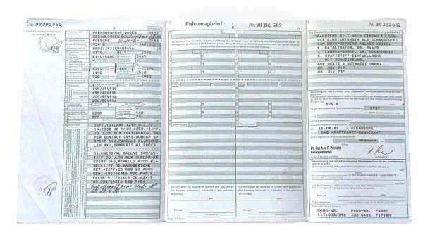 Fahrzeugbrief 924 S mit 110 KW, 2.5 ltr., EZ 08.01.1985